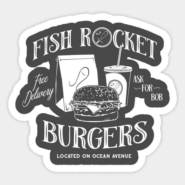 Fish Rocket Burgers Sticker by stevethomasart